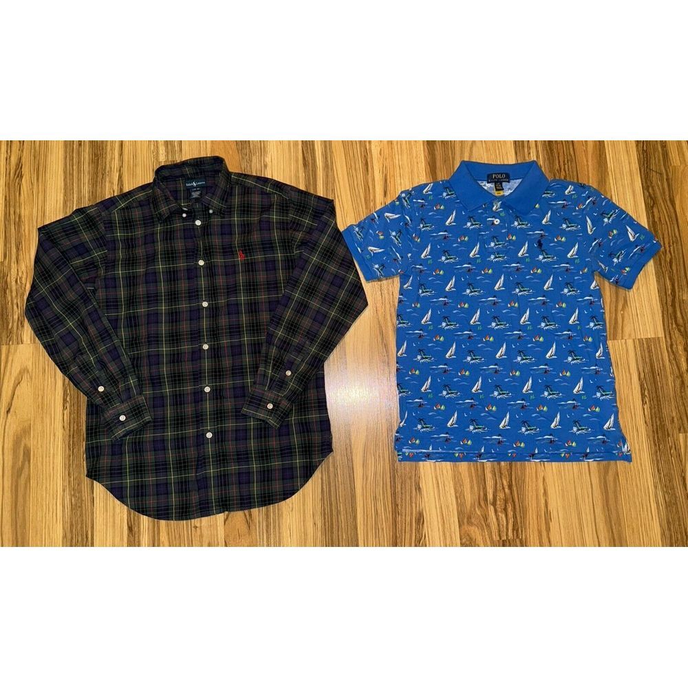 Polo Ralph Lauren Boy's Large 14/16 Shirt Plaid Lot Fishing Yacht Sailboat